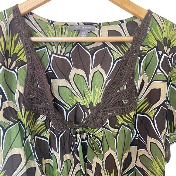 Apt. 9 NEW plus size 3X green brown tie in back blouse - Picture 4 of 6